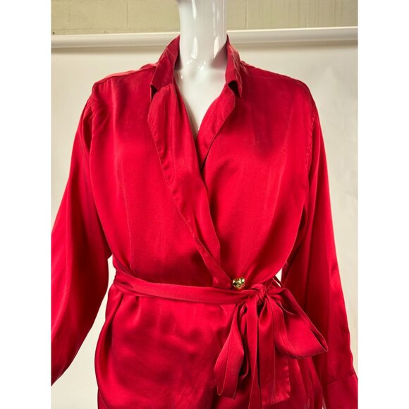 Marilyn Monroe By Warners Satin Red Wrap Robe With Belt & Embroidered Logo - Picture 11 of 16